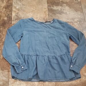 LOFT XS Chambray Soft Denim Blue Top Peplum Button Back